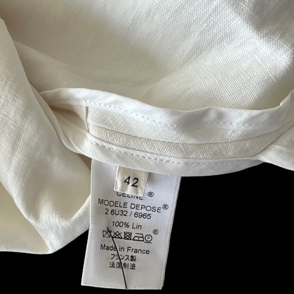 CÉLINE OFF WHITE LINEN DRESS WITH PUFF SLEEVES SIZE 42 BY PHOEBE PHILO - Picture 11 of 16
